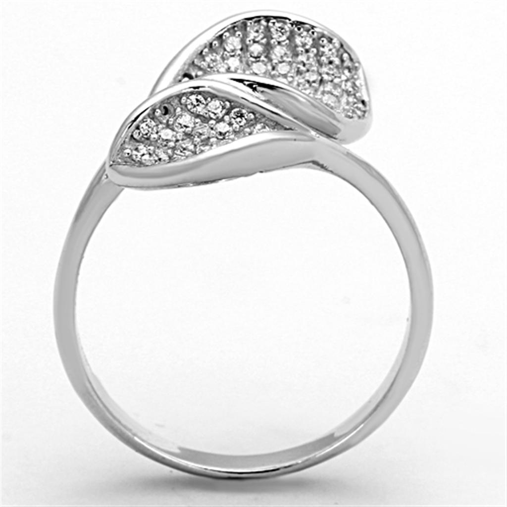 TS149 - Rhodium 925 Sterling Silver Ring with AAA Grade CZ  in Clear-2