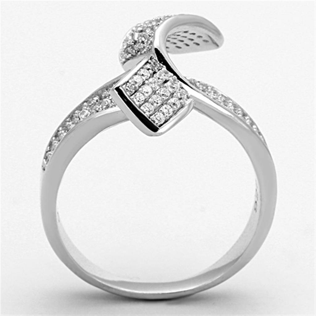 TS150 - Rhodium 925 Sterling Silver Ring with AAA Grade CZ  in Clear-2
