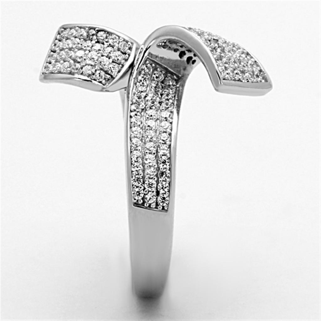 TS150 - Rhodium 925 Sterling Silver Ring with AAA Grade CZ  in Clear-3