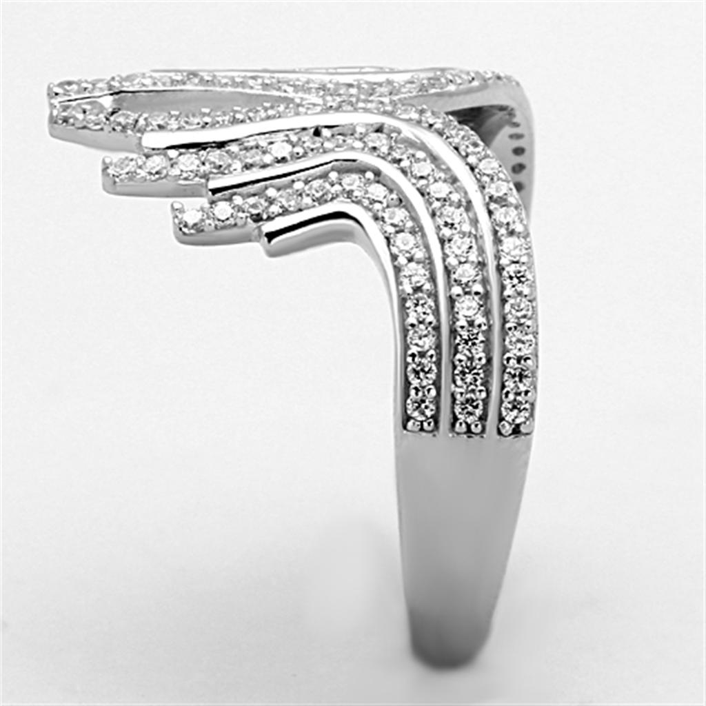 TS151 - Rhodium 925 Sterling Silver Ring with AAA Grade CZ  in Clear-3