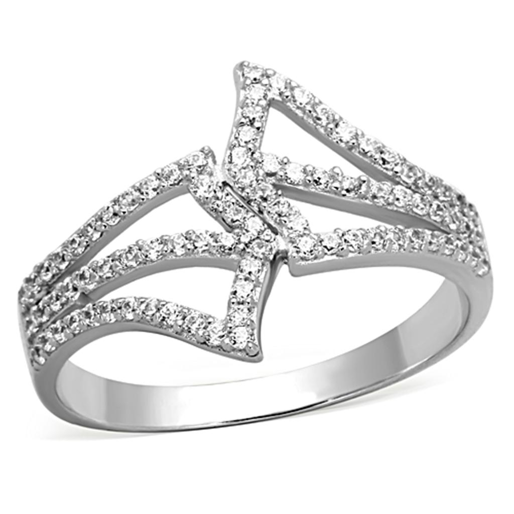 TS152 - Rhodium 925 Sterling Silver Ring with AAA Grade CZ  in Clear-3