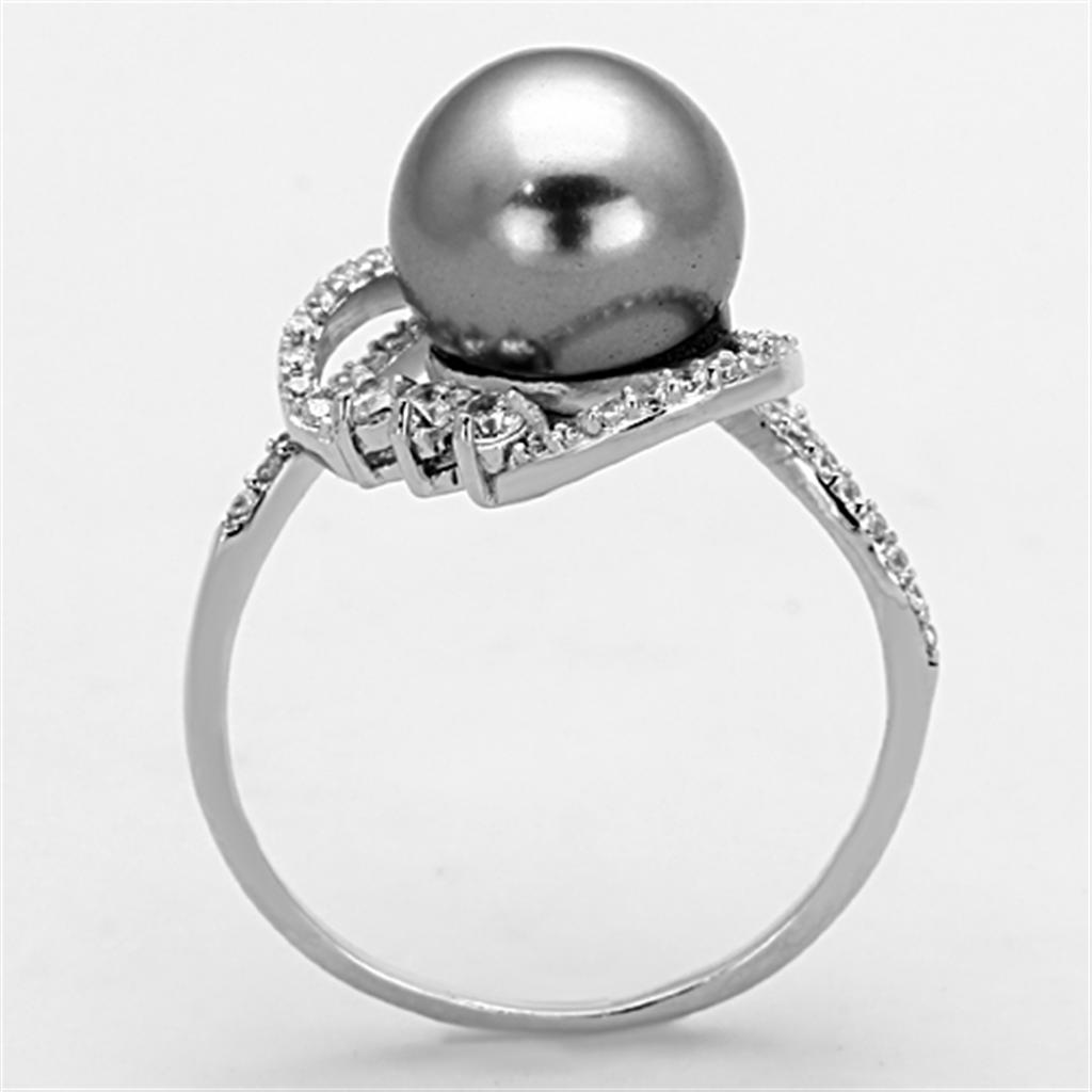 TS153 - Rhodium 925 Sterling Silver Ring with Synthetic Pearl in Gray-2