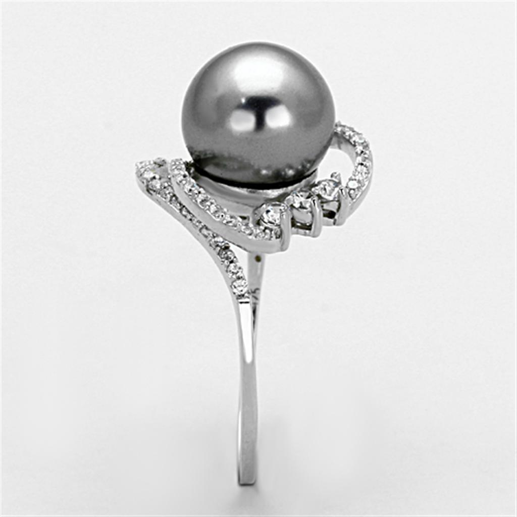 TS153 - Rhodium 925 Sterling Silver Ring with Synthetic Pearl in Gray-3
