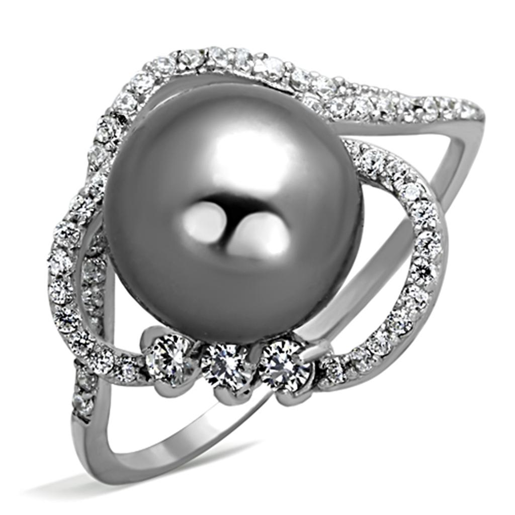 TS153 - Rhodium 925 Sterling Silver Ring with Synthetic Pearl in Gray-4