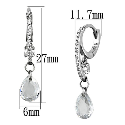 TS159 - Rhodium 925 Sterling Silver Earrings with AAA Grade CZ  in Clear-1