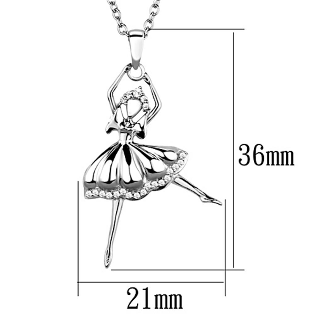 TS163 - Rhodium 925 Sterling Silver Chain Pendant with AAA Grade CZ  in Clear-1