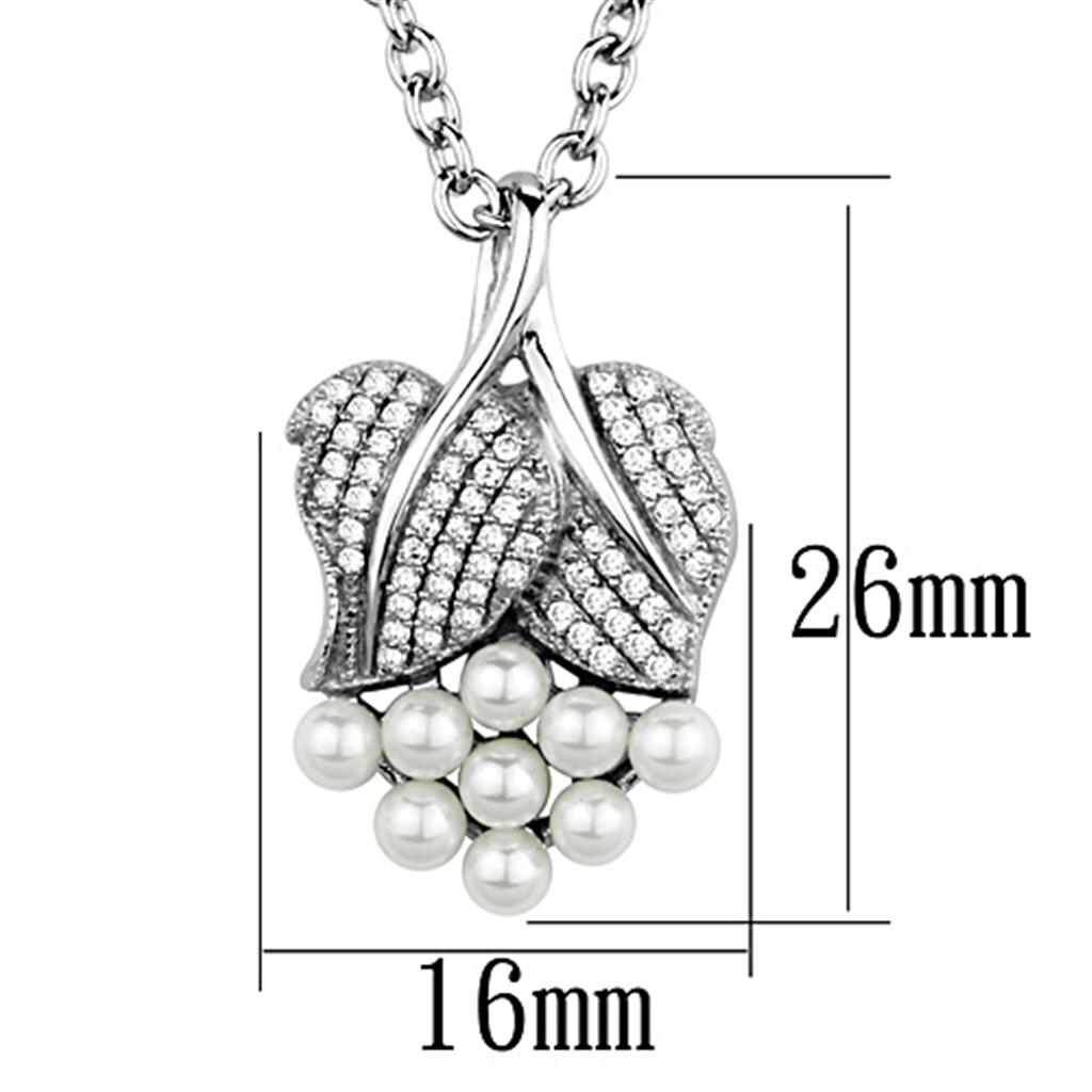 TS165 - Rhodium 925 Sterling Silver Chain Pendant with Synthetic Pearl in White-1