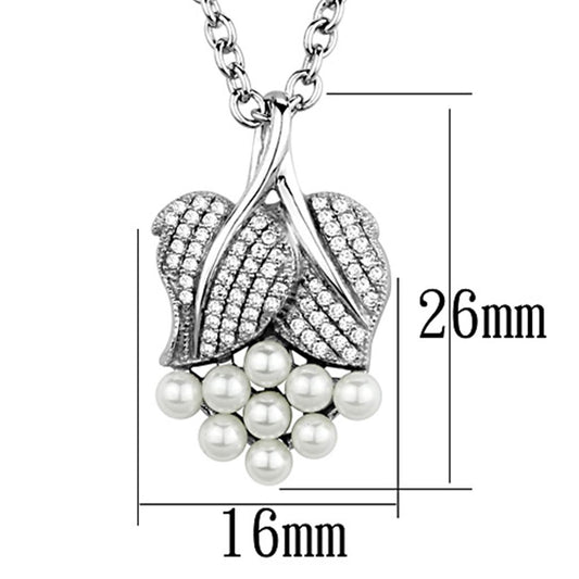 TS165 - Rhodium 925 Sterling Silver Chain Pendant with Synthetic Pearl in White-1