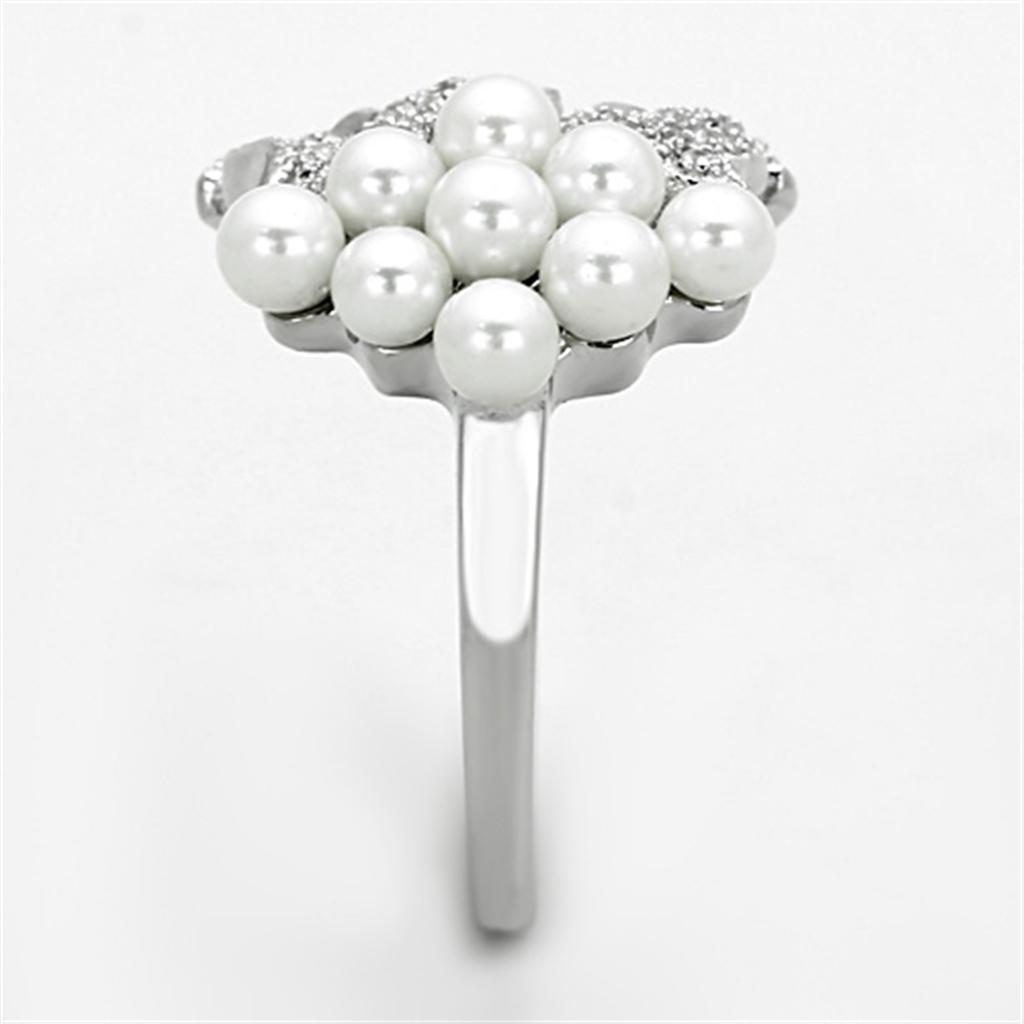 TS167 - Rhodium 925 Sterling Silver Ring with Synthetic Pearl in White-4