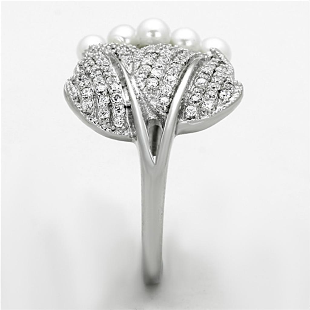 TS167 - Rhodium 925 Sterling Silver Ring with Synthetic Pearl in White-3