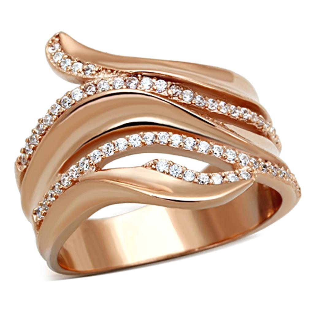 TS168 - Rose Gold 925 Sterling Silver Ring with AAA Grade CZ  in Clear-4