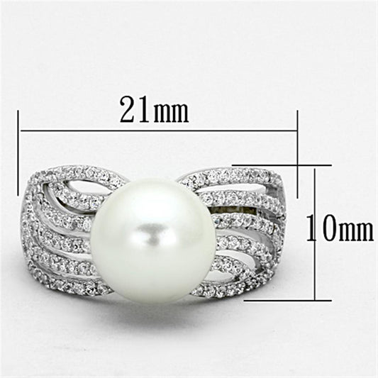 TS169 - Rhodium 925 Sterling Silver Ring with Synthetic Pearl in White-1