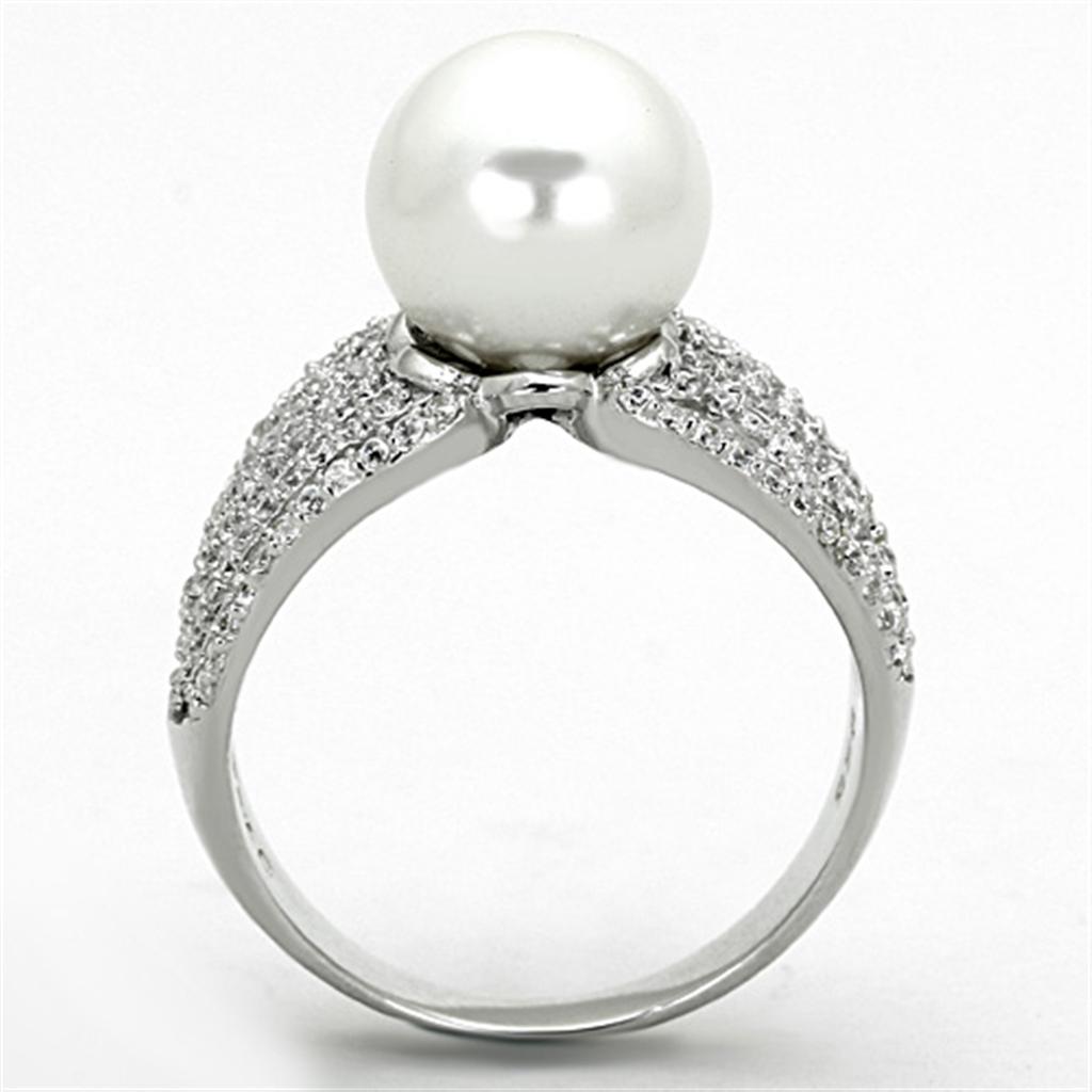 TS169 - Rhodium 925 Sterling Silver Ring with Synthetic Pearl in White-2