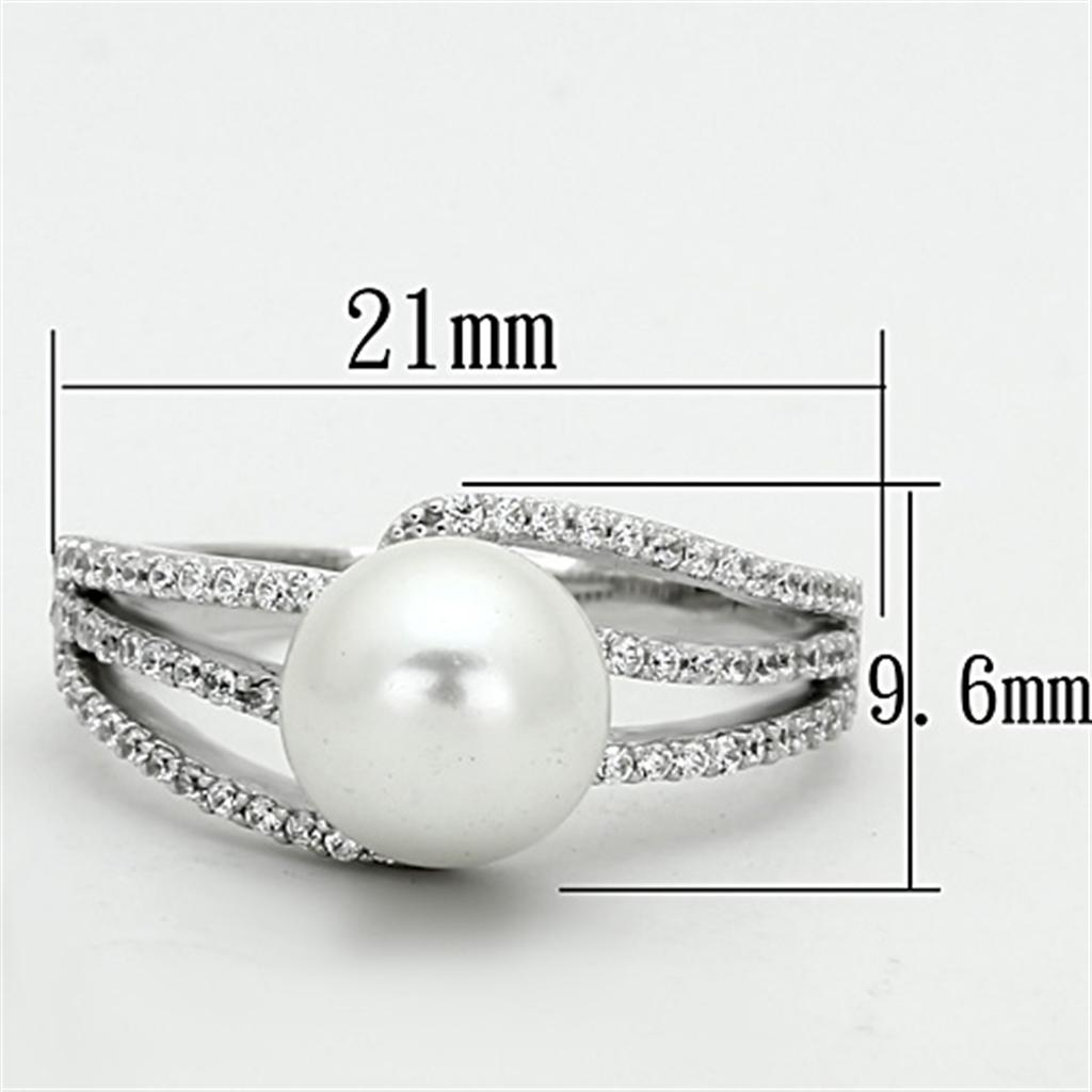 TS170 - Rhodium 925 Sterling Silver Ring with Synthetic Pearl in White-1