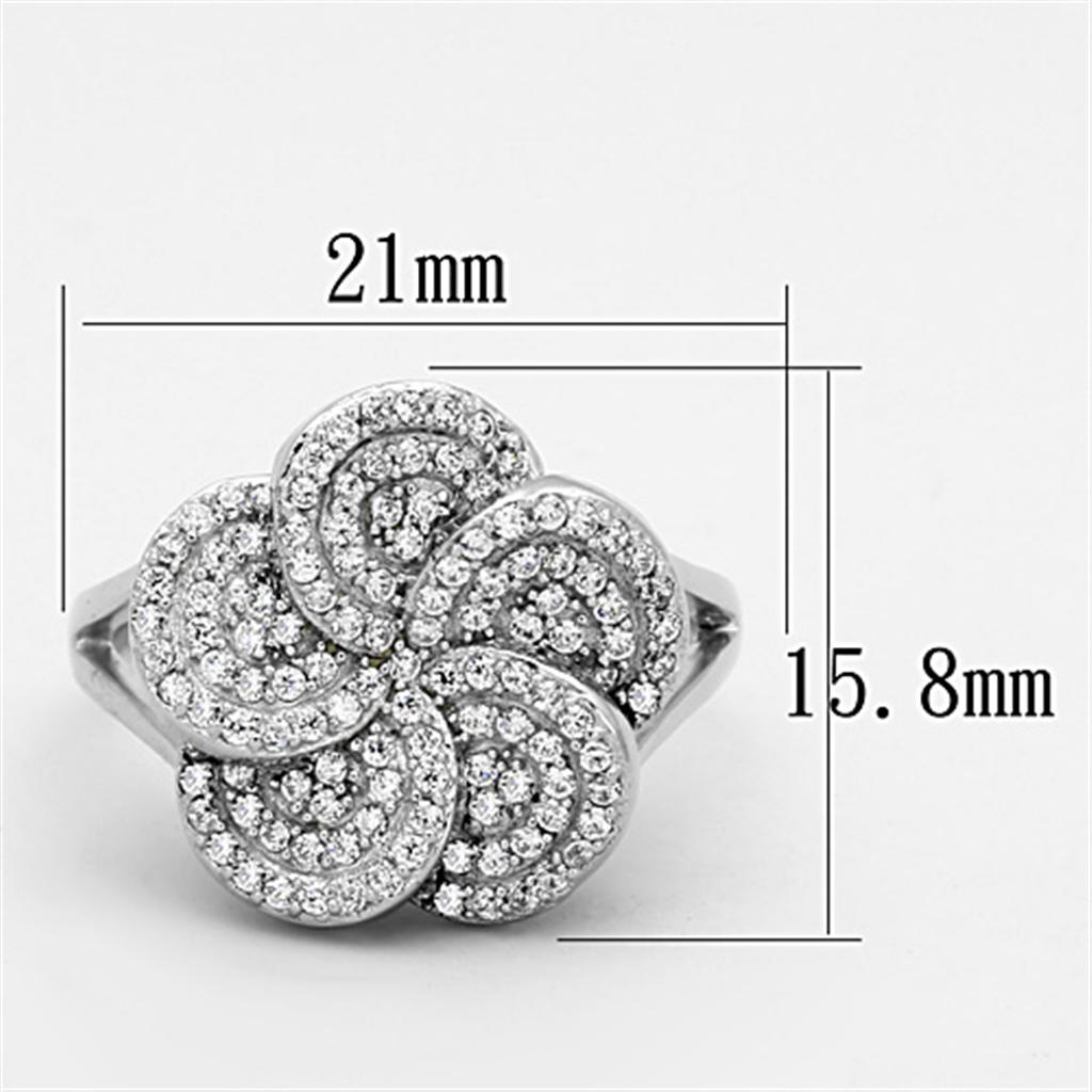 TS171 - Rhodium 925 Sterling Silver Ring with AAA Grade CZ  in Clear-1