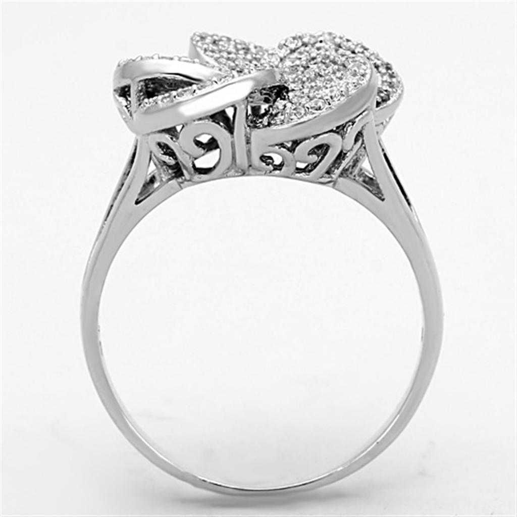 TS171 - Rhodium 925 Sterling Silver Ring with AAA Grade CZ  in Clear-2