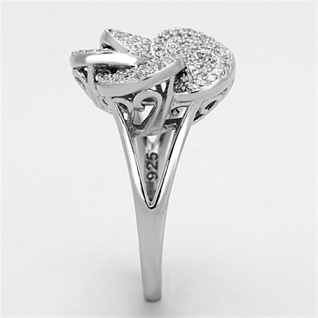 TS171 - Rhodium 925 Sterling Silver Ring with AAA Grade CZ  in Clear-3