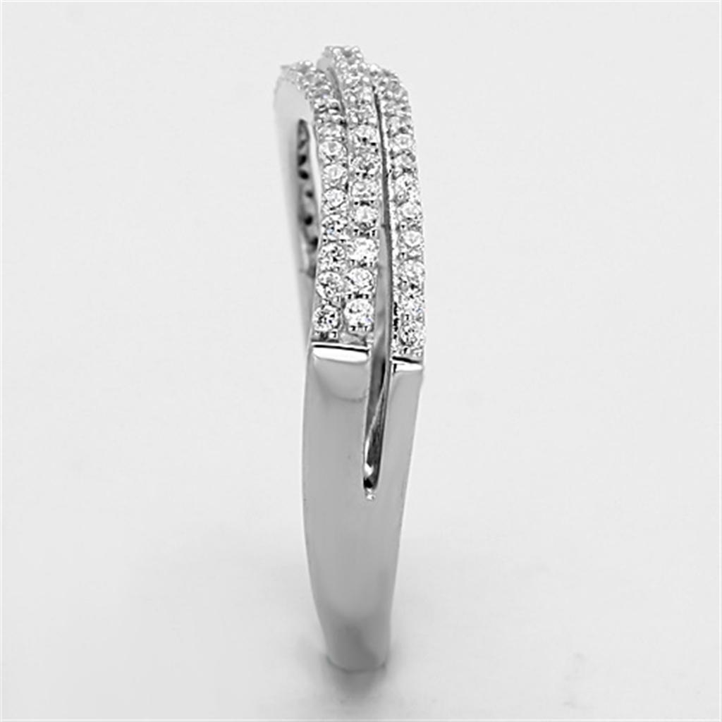 TS173 - Rhodium 925 Sterling Silver Ring with AAA Grade CZ  in Clear-3
