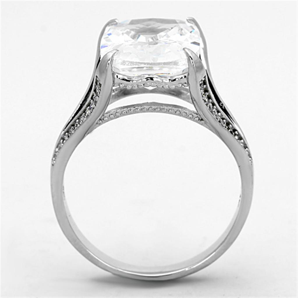 TS174 - Rhodium 925 Sterling Silver Ring with AAA Grade CZ  in Clear-2