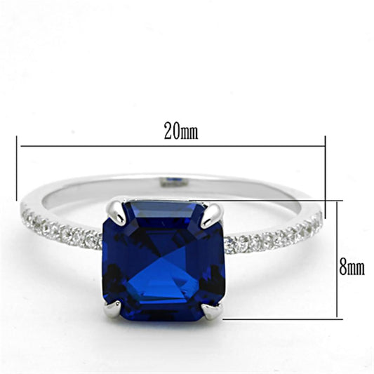 TS177 - Rhodium 925 Sterling Silver Ring with Synthetic Spinel in London Blue-1