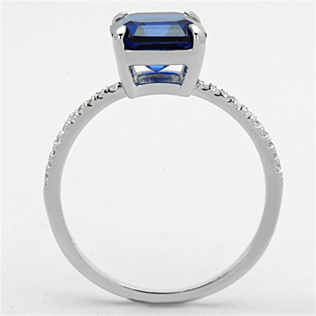 TS177 - Rhodium 925 Sterling Silver Ring with Synthetic Spinel in London Blue-2