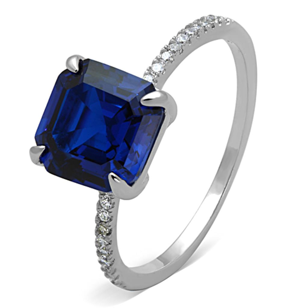 TS177 - Rhodium 925 Sterling Silver Ring with Synthetic Spinel in London Blue-4