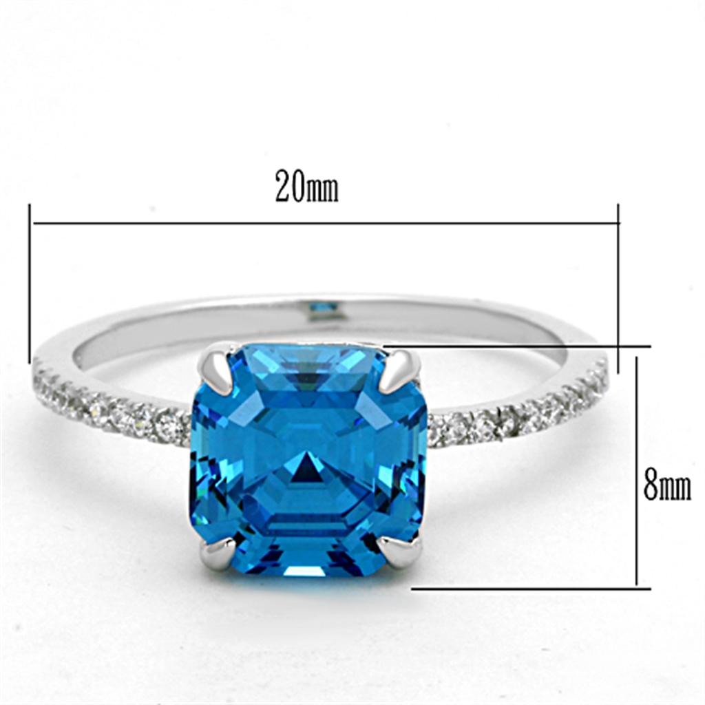 TS178 - Rhodium 925 Sterling Silver Ring with Cubic  in Sea Blue-1