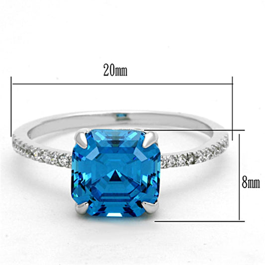 TS178 - Rhodium 925 Sterling Silver Ring with Cubic  in Sea Blue-1