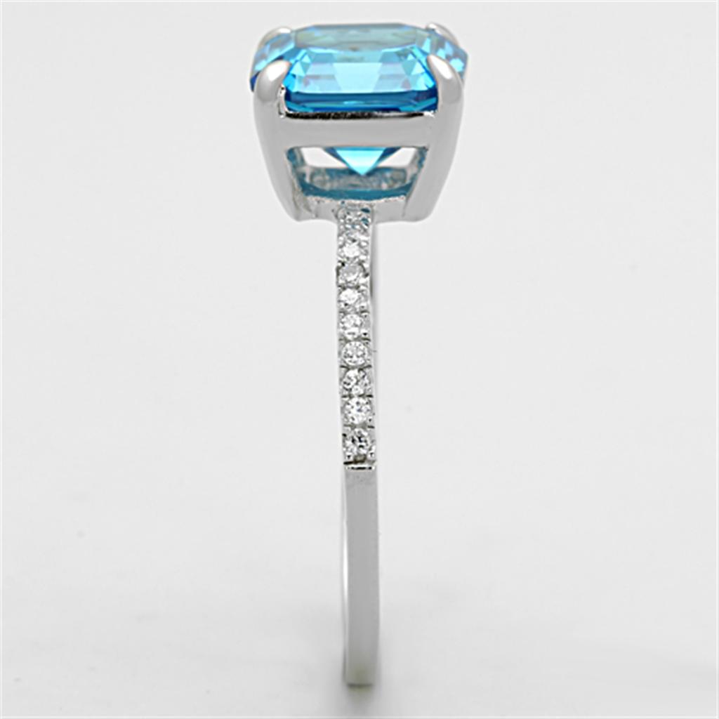 TS178 - Rhodium 925 Sterling Silver Ring with Cubic  in Sea Blue-3