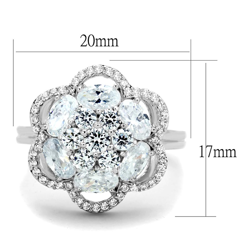 TS180 - Rhodium 925 Sterling Silver Ring with AAA Grade CZ  in Clear-1