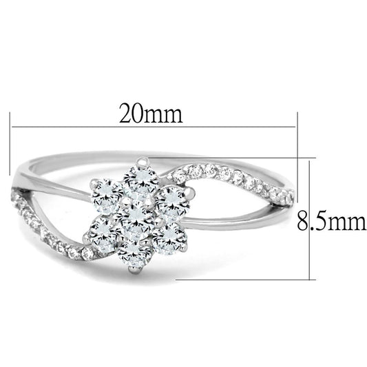 TS182 - Rhodium 925 Sterling Silver Ring with AAA Grade CZ  in Clear-1