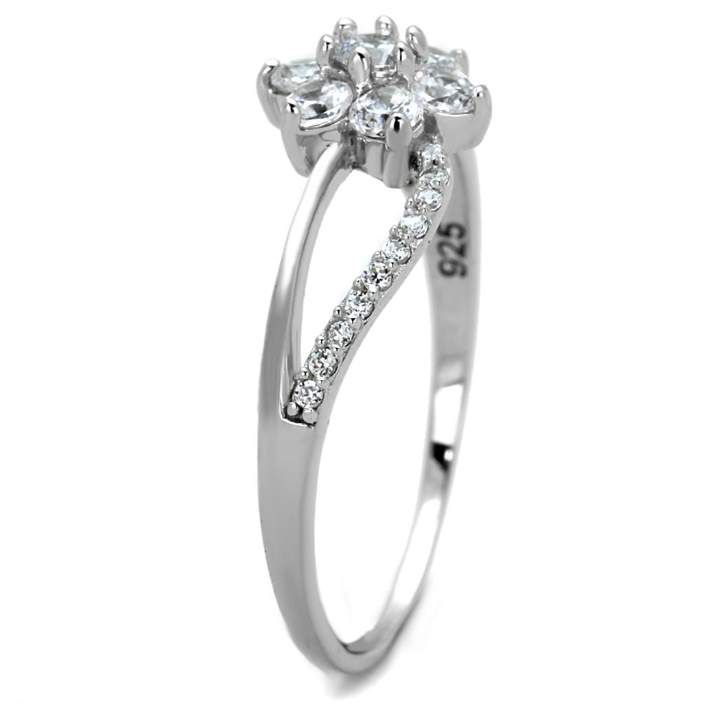 TS182 - Rhodium 925 Sterling Silver Ring with AAA Grade CZ  in Clear-3