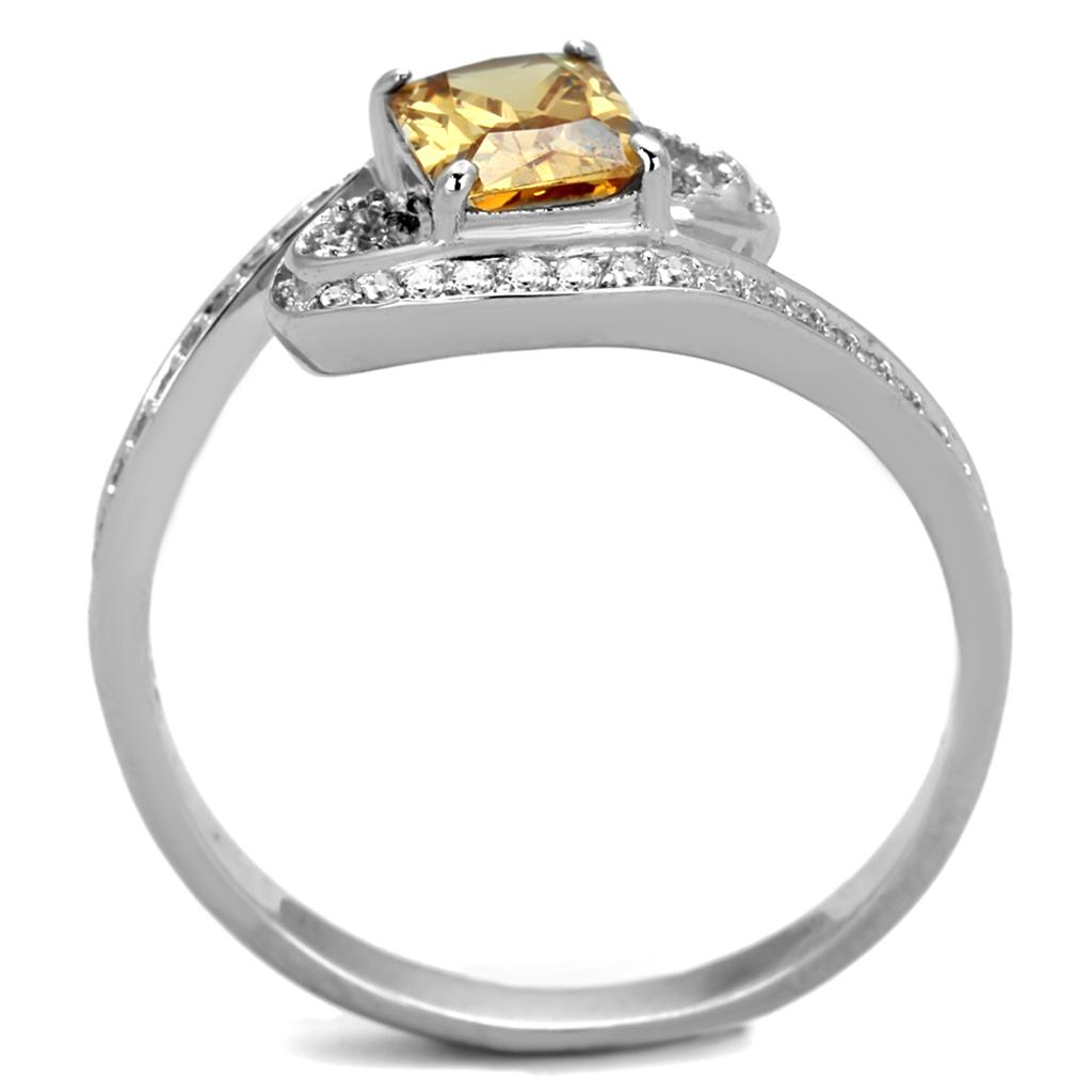 TS183 - Rhodium 925 Sterling Silver Ring with AAA Grade CZ  in Champagne-2