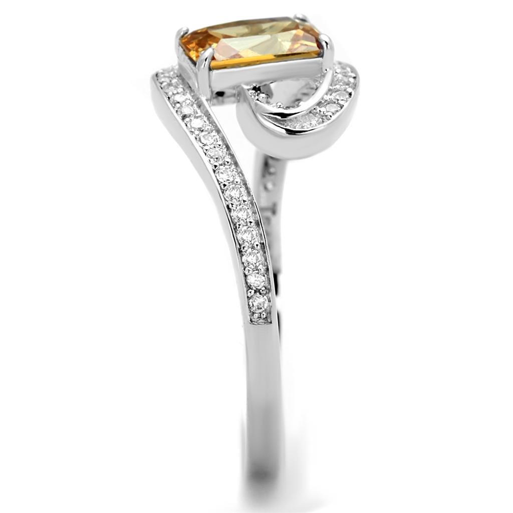 TS183 - Rhodium 925 Sterling Silver Ring with AAA Grade CZ  in Champagne-3