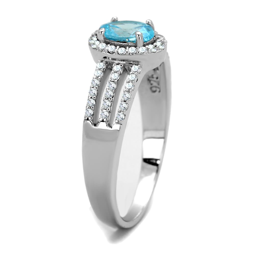 TS184 - Rhodium 925 Sterling Silver Ring with AAA Grade CZ  in Sea Blue-3