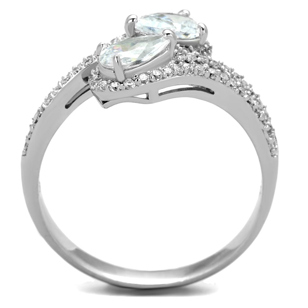 TS186 - Rhodium 925 Sterling Silver Ring with AAA Grade CZ  in Clear-2