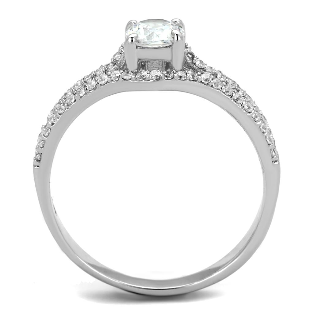 TS188 - Rhodium 925 Sterling Silver Ring with AAA Grade CZ  in Clear-2