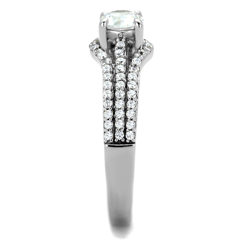 TS188 - Rhodium 925 Sterling Silver Ring with AAA Grade CZ  in Clear-3