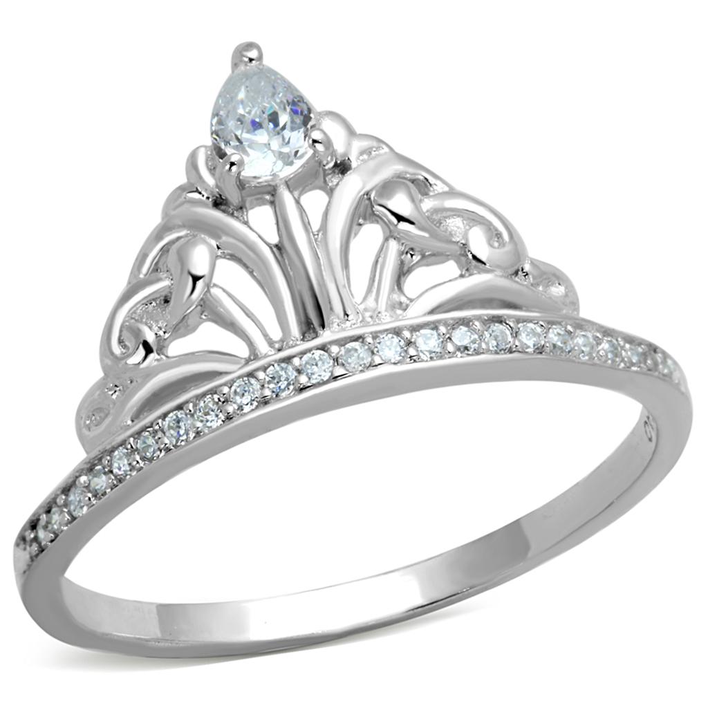 TS191 - Rhodium 925 Sterling Silver Ring with AAA Grade CZ  in Clear-4