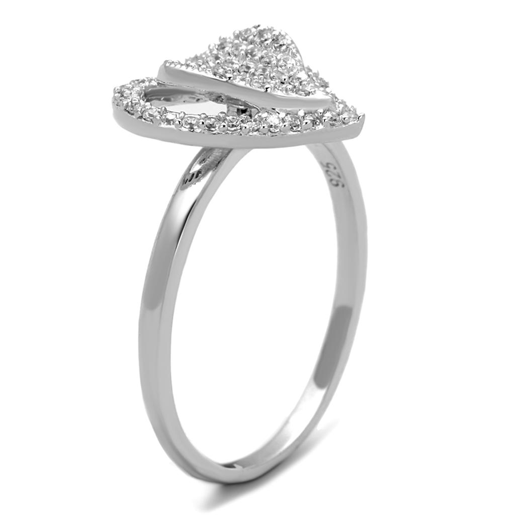 TS192 - Rhodium 925 Sterling Silver Ring with AAA Grade CZ  in Clear-3