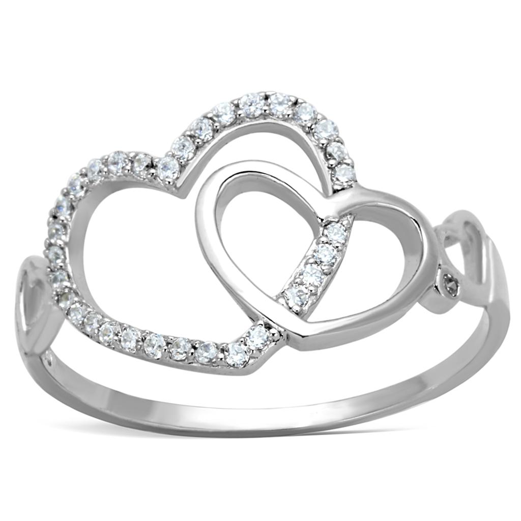 TS193 - Rhodium 925 Sterling Silver Ring with AAA Grade CZ  in Clear-4