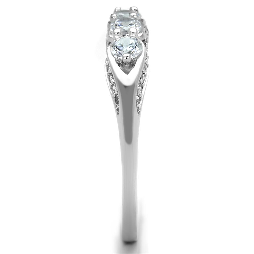 TS198 - Rhodium 925 Sterling Silver Ring with AAA Grade CZ  in Clear-3
