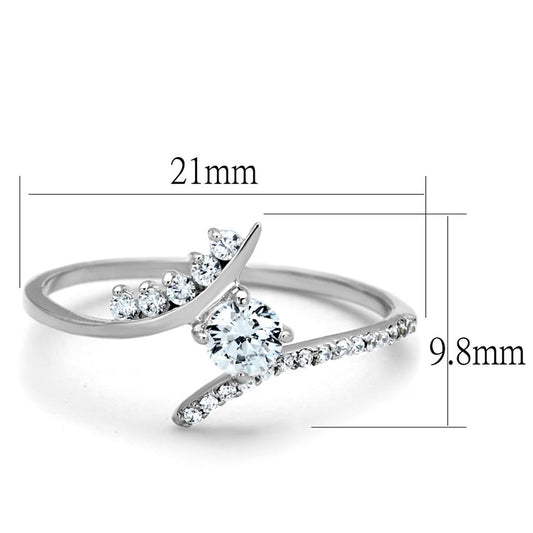 TS199 - Rhodium 925 Sterling Silver Ring with AAA Grade CZ  in Clear-1