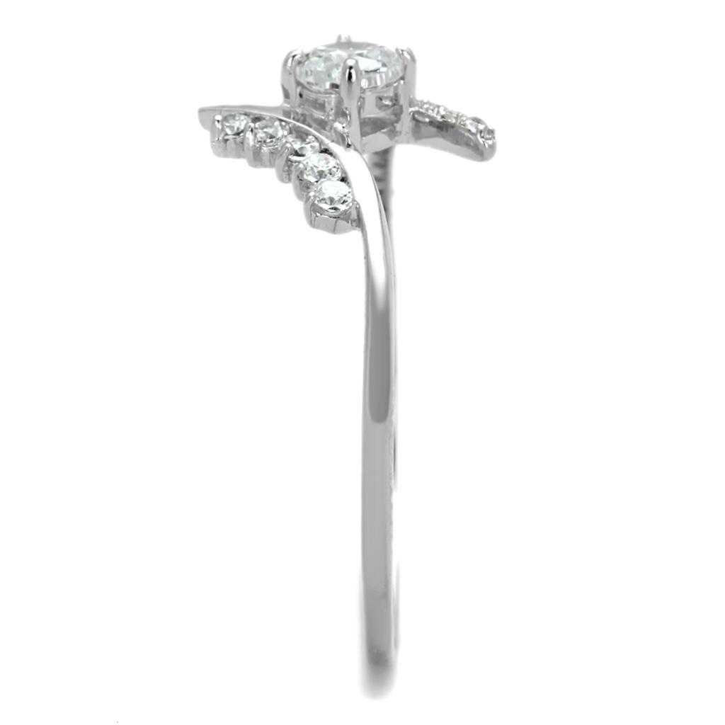 TS199 - Rhodium 925 Sterling Silver Ring with AAA Grade CZ  in Clear-3