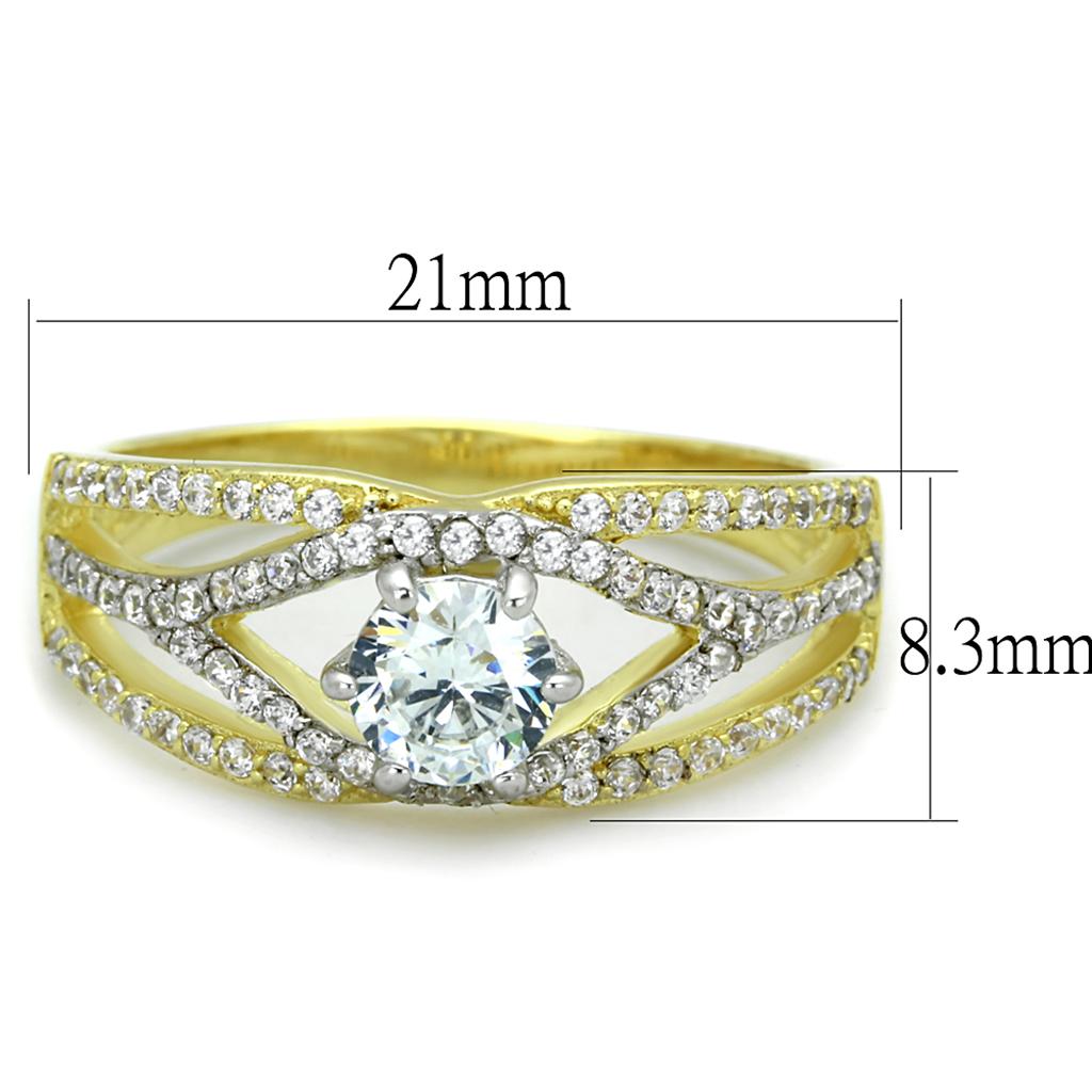 TS200 - Gold+Rhodium 925 Sterling Silver Ring with AAA Grade CZ  in Clear-1
