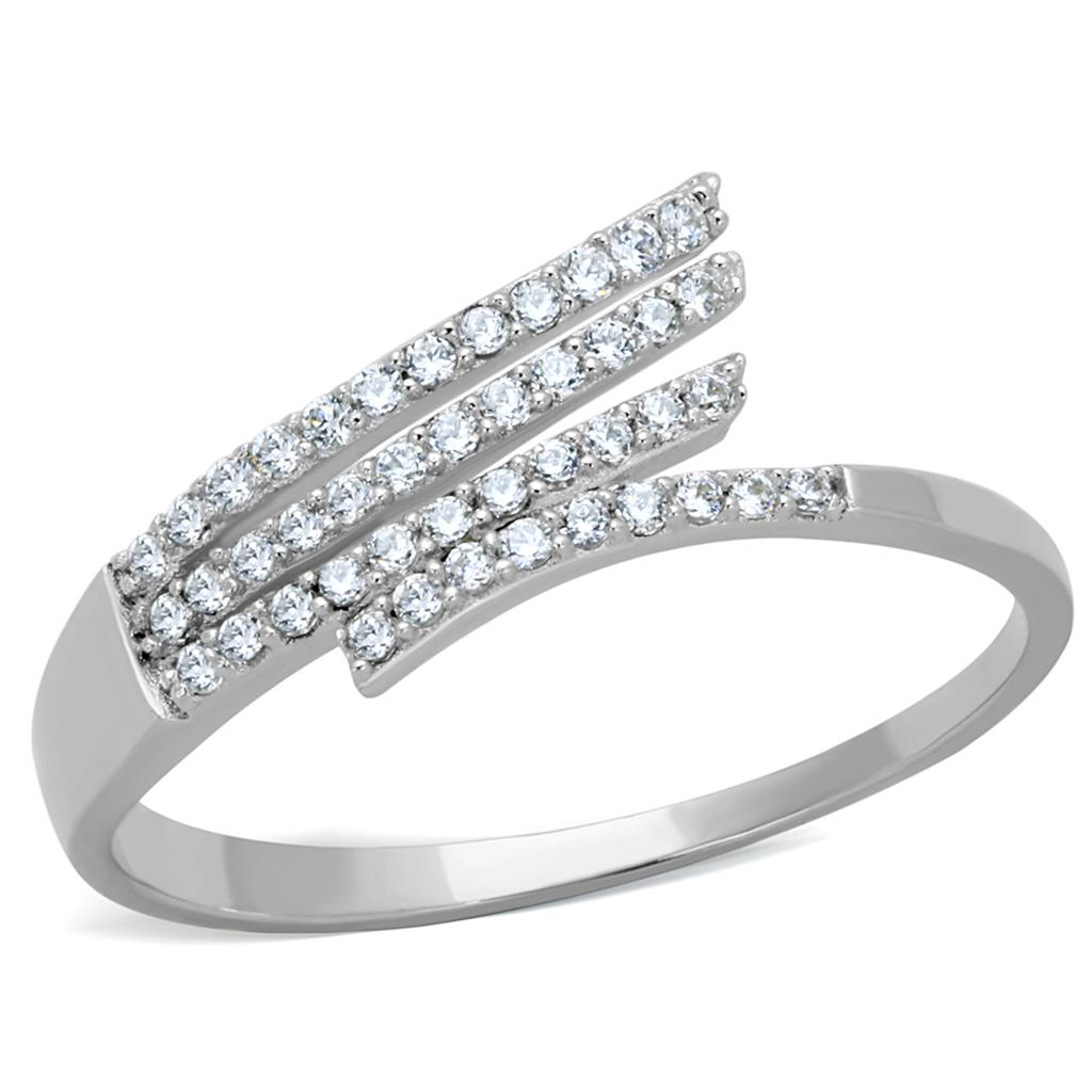 TS203 - Rhodium 925 Sterling Silver Ring with AAA Grade CZ  in Clear-4