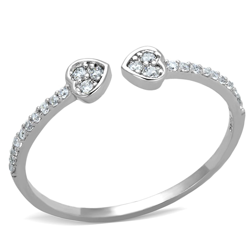 TS205 - Rhodium 925 Sterling Silver Ring with AAA Grade CZ  in Clear-4