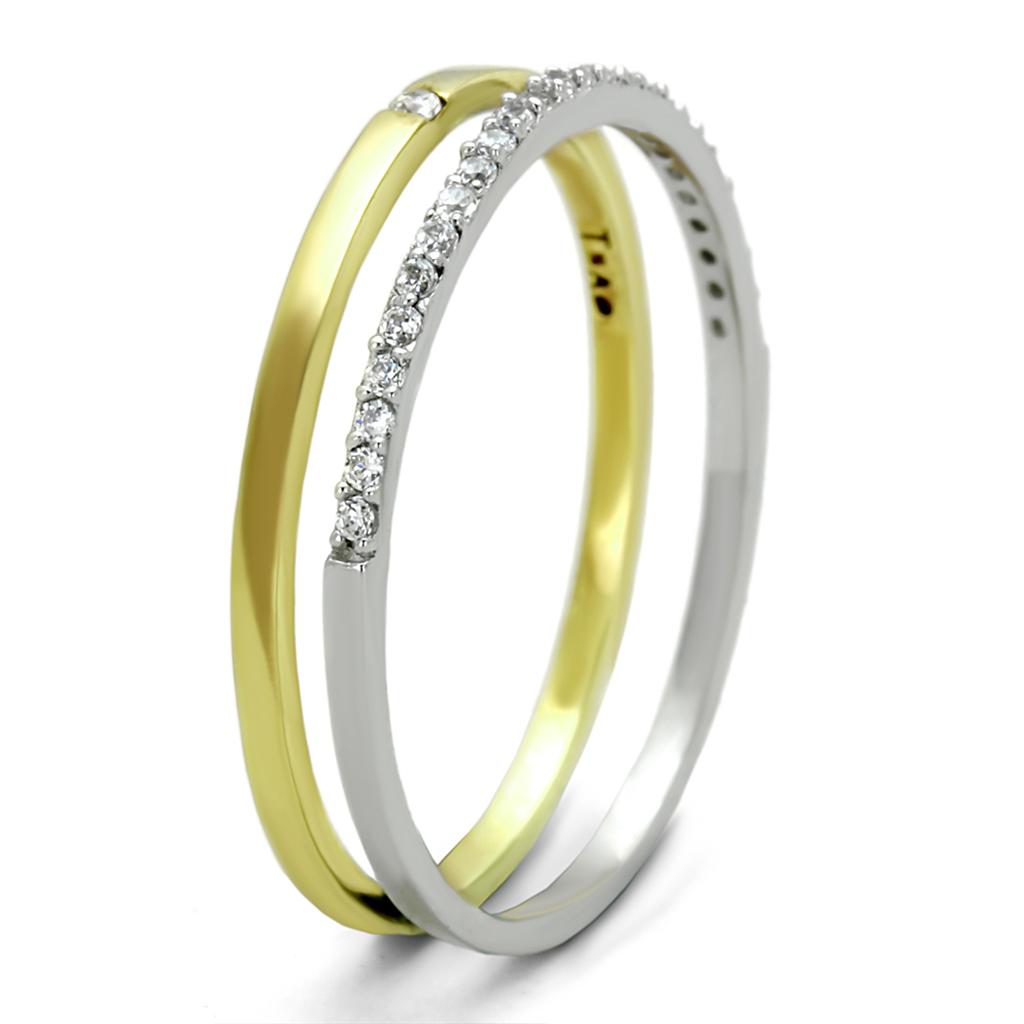 TS207 - Gold+Rhodium 925 Sterling Silver Ring with AAA Grade CZ  in Clear-3
