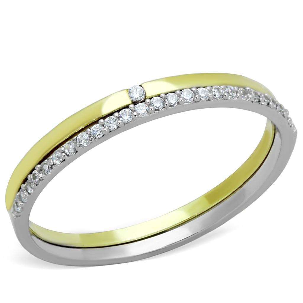 TS207 - Gold+Rhodium 925 Sterling Silver Ring with AAA Grade CZ  in Clear-4