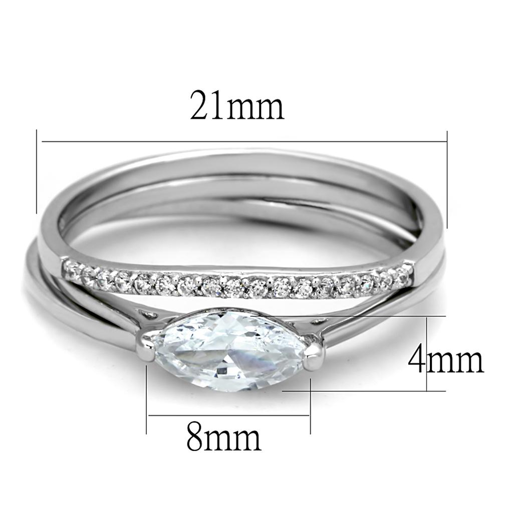 TS208 - Rhodium 925 Sterling Silver Ring with AAA Grade CZ  in Clear-1